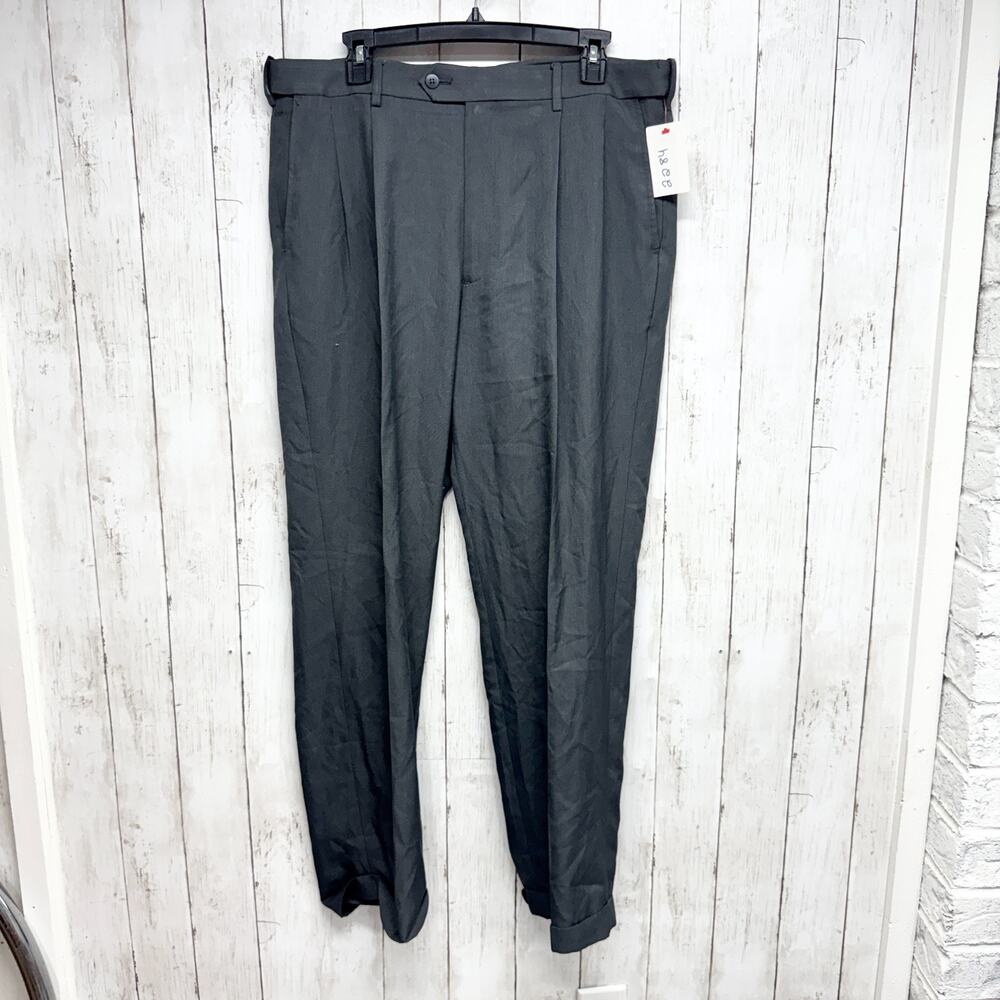 Savane Pants Men Size 36 X 30 Pleated Button Over Cuffed‎ Dress Trousers Pockets